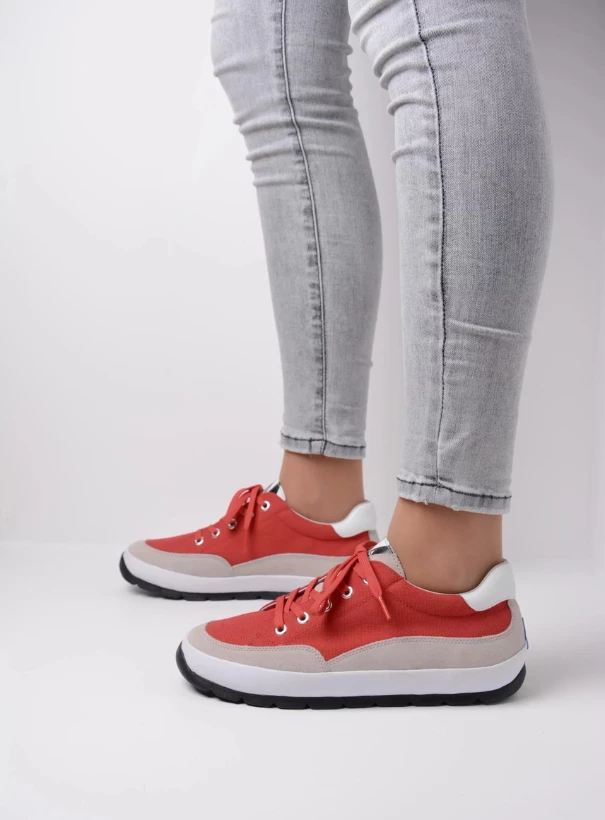 wolky low lace up shoes 01425 babati 94500 red canvas suede detail