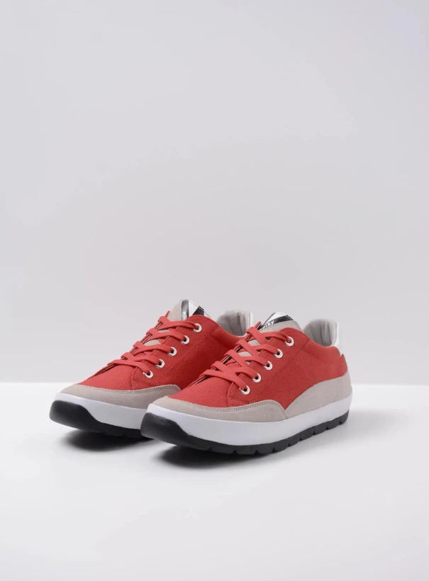 wolky low lace up shoes 01425 babati 94500 red canvas suede front