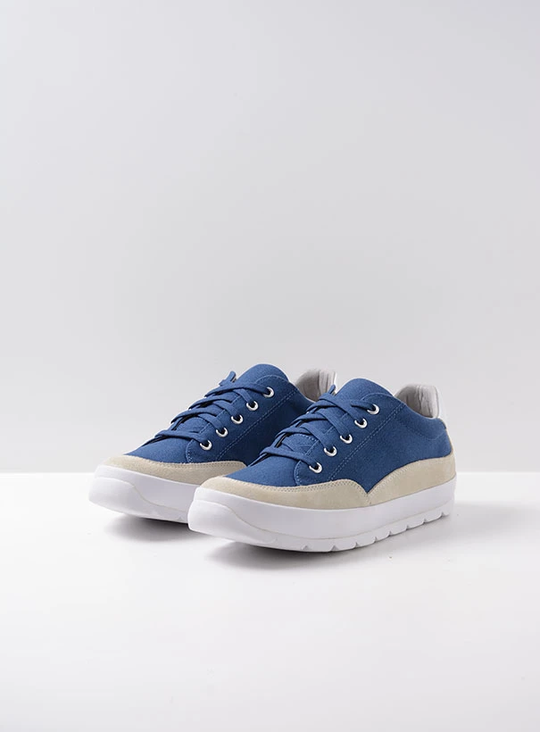 wolky low lace up shoes 01425 babati 94800 blue canvas suede front