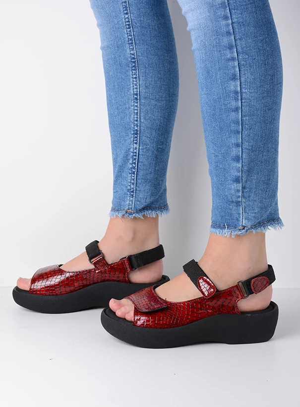 wolky sandals 03204 jewel 67500 red crocolook patent leather sfeer