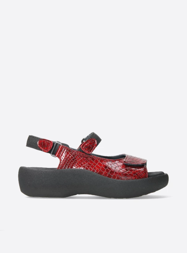 wolky sandals 03204 jewel 67500 red crocolook patent leather