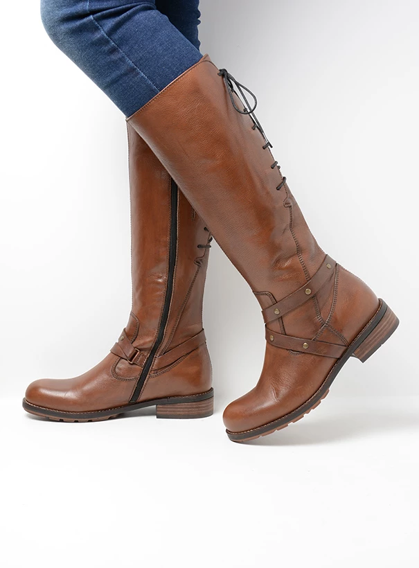 wolky long boots 04433 belmore 20430 cognac leather detail