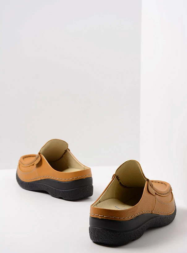 wolky comfort shoes 06202 roll slide 70920 ochre leather back