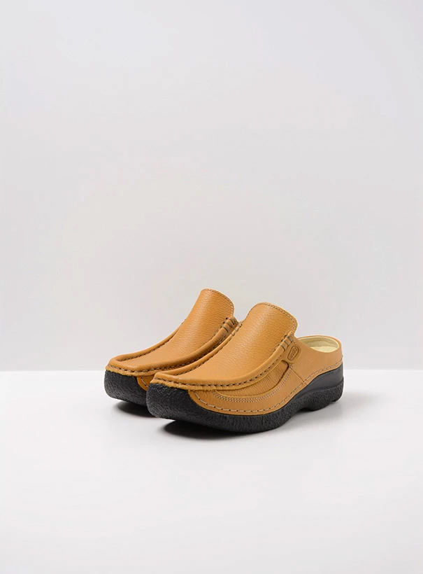 wolky comfort shoes 06202 roll slide 70920 ochre leather front